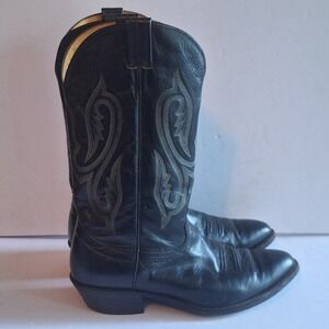 Nocona Black Leather Western Cowboy Boots Mens 11 D Made in USA Stitch Detail